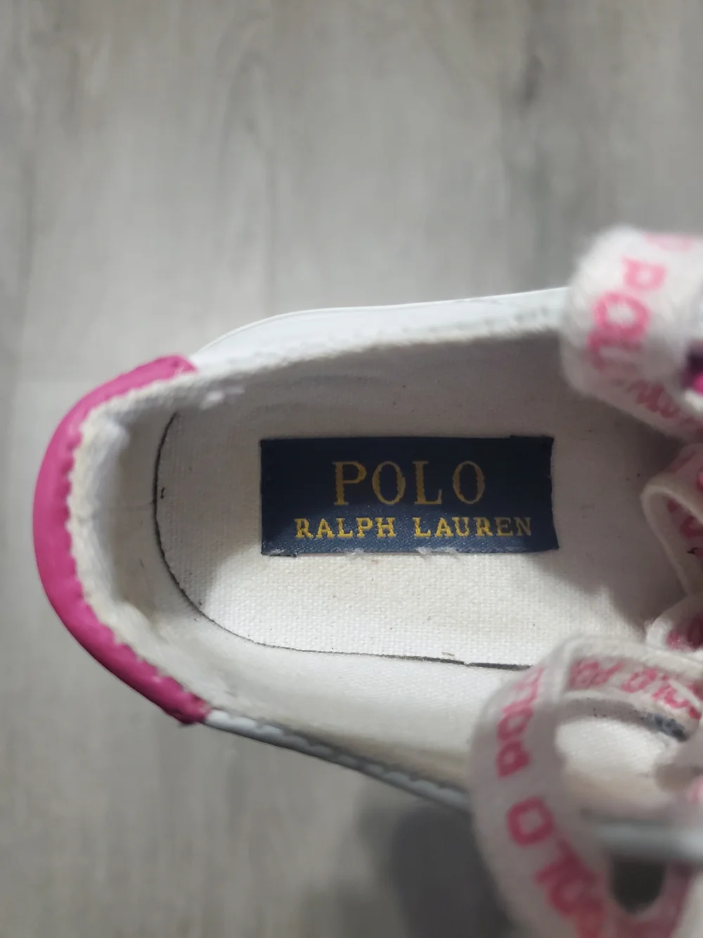 Ralph Lauren White Sneakers with Pink Logo & Stripes Size 5c